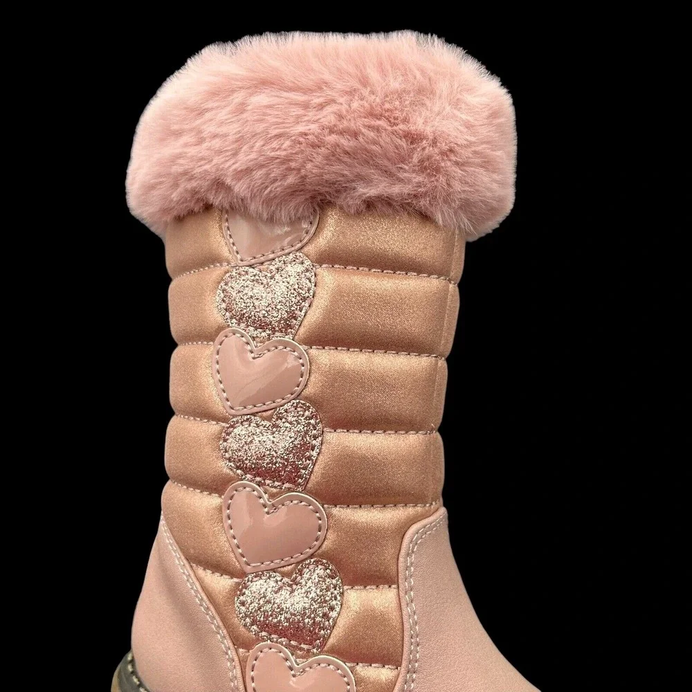 Rachel Toddler Girls Cozy Tall Boots Size 7 Pink Gold Faux Fur Trim Winter Shoes